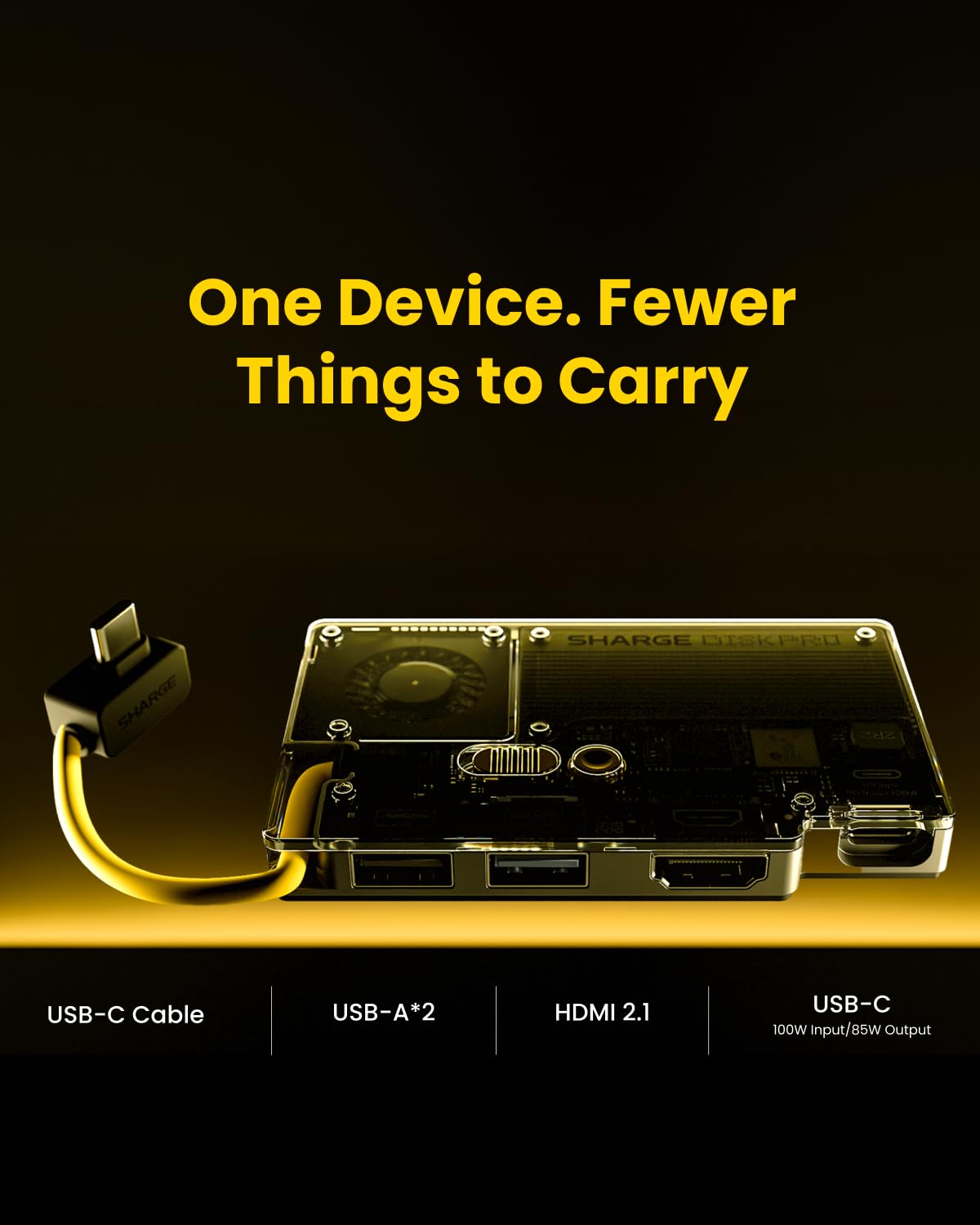 Sharge Disk Pro SSD portátil de 1 TB con refrigeración activa, concentrador de 4 puertos con HDMI 2.1, cable de 10 Gbps, unidad de estado sólido externa magnética para MacBook, PC, consola y más