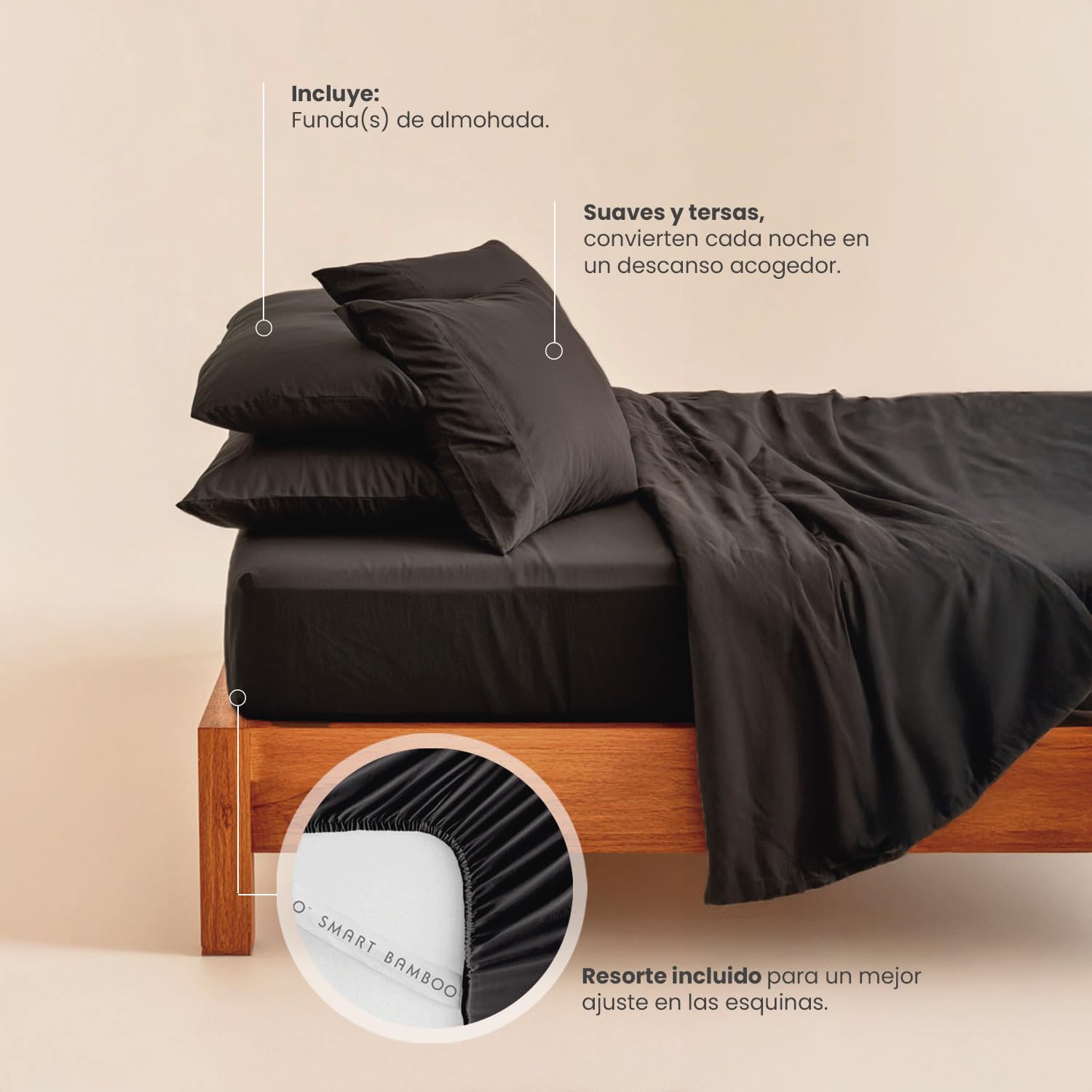 Smart Bamboo: Juego de Sábanas 100% Microfibra con Doble Cepillado para una Mayor Suavidad / 1800 Hilos de Alta Calidad/Ligera y Súper Suave de Fácil Cuidado (Carbón, King Size)