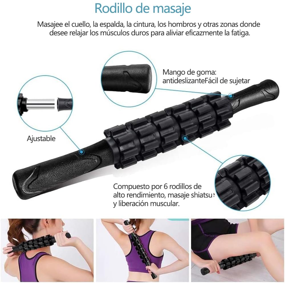 Rodillo de Espuma 6 en 1 Kit Masajeador Negro