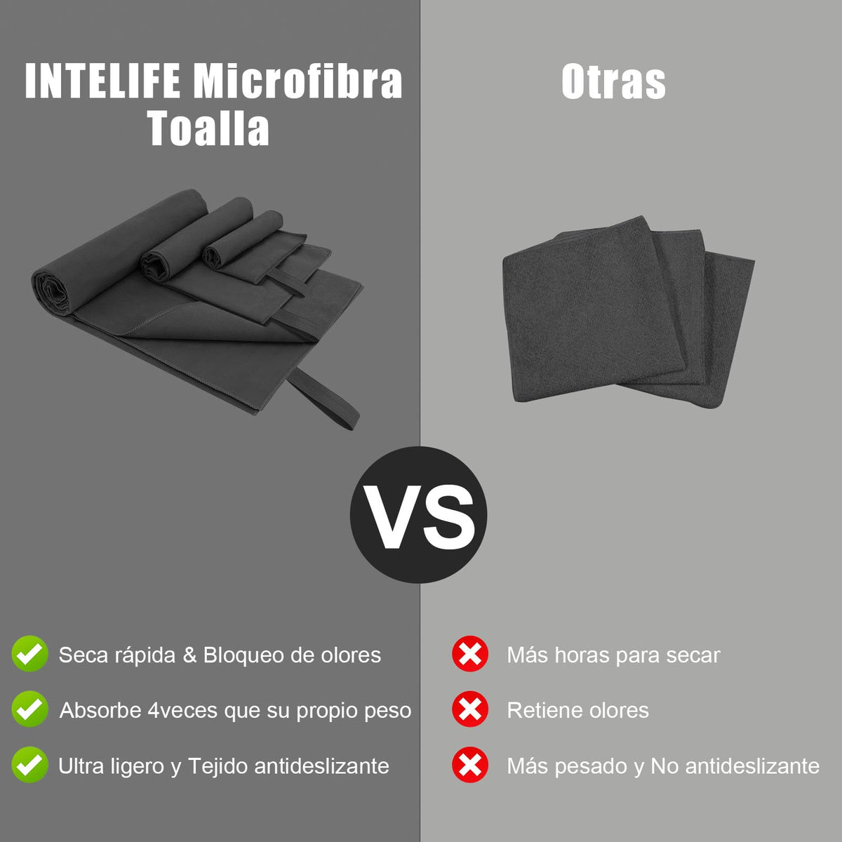 SAN KARA Toallas Deportivas de Microfibra (3 PCS) - Toallas Microfibra Secado Rápido, Ligeras para Viaje, Playa, Natación, Yoga y Gimnasio - Negro