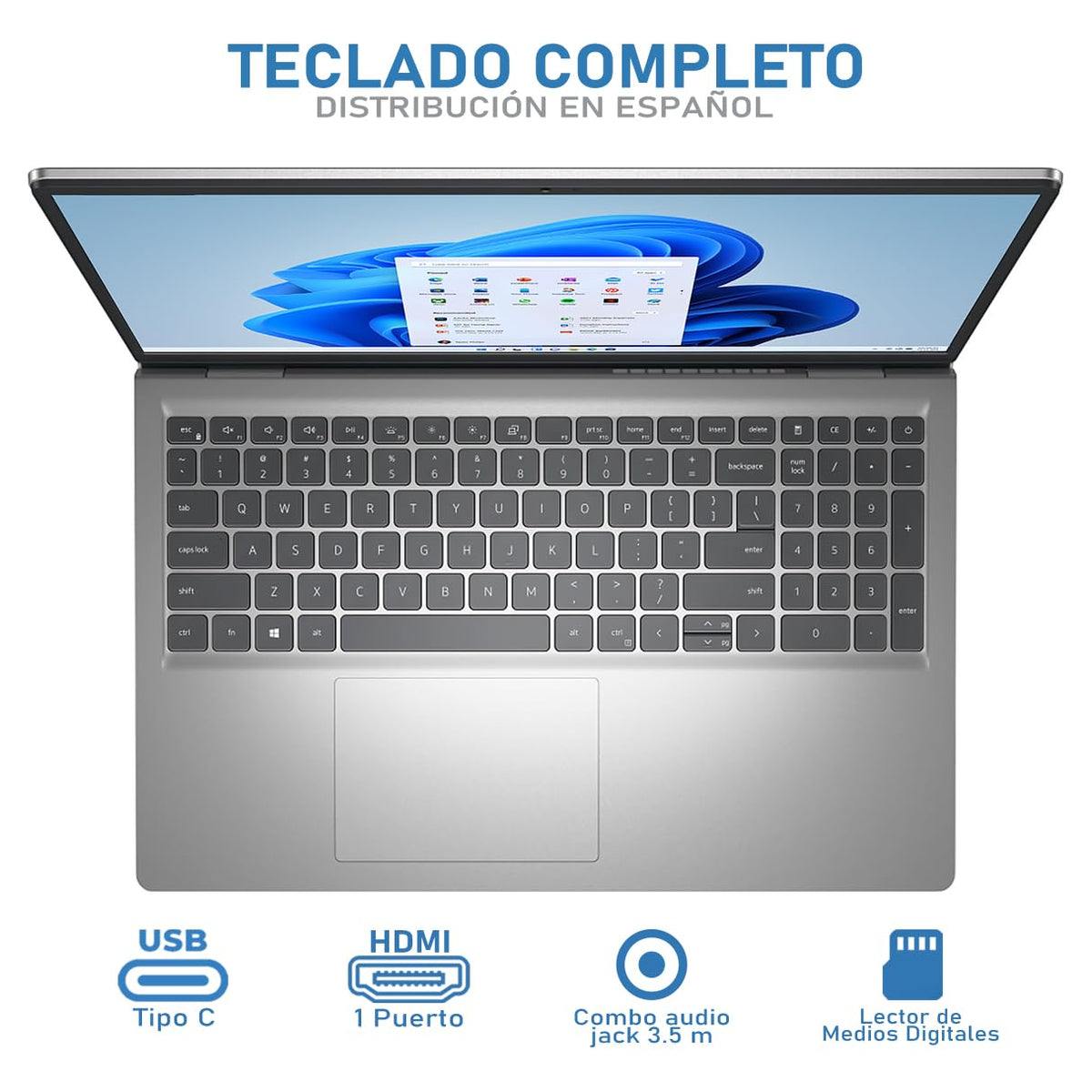 Dell Laptop Inspiron 3535 15.6" Full HD, AMD Ryzen 5 7520U 2.80GHz, 8GB, 512GB SSD, Windows 11 Home 64-bit, Español, Plata