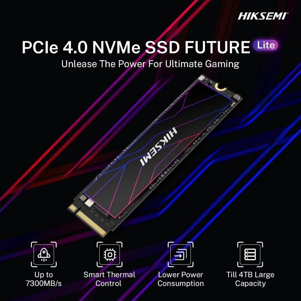 HIKSEMI Future Lite SSD 2TB, PCIe 4.0x4 NVMe M.2 2280, Velocidad de Lectura: 7,100MB/s, Escritura: 6,350MB/s, Ideal para Gaming de Alto Rendimiento
