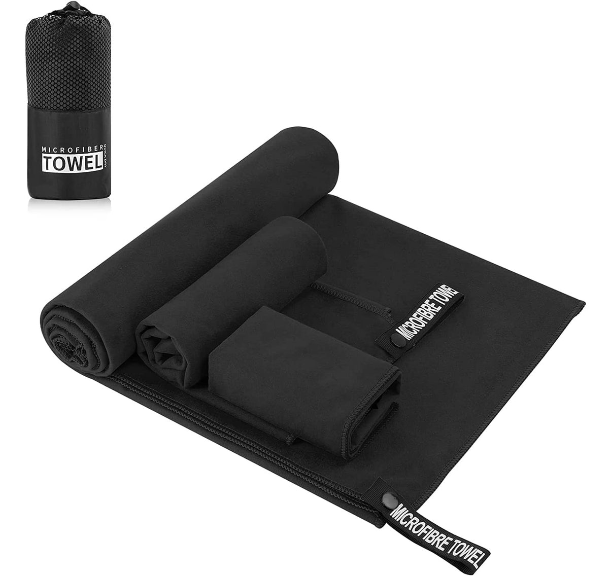 LÍMITE-MX 3 Toallas Deportivas de Microfibra,Toalla Microfibra Secado Rápido,Toallas de Viaje Portátiles Absorbentes y de Secado Rápido,Toalla Deportiva para Playa,Natación,Yoga,Gimnasio,Camping,Negro