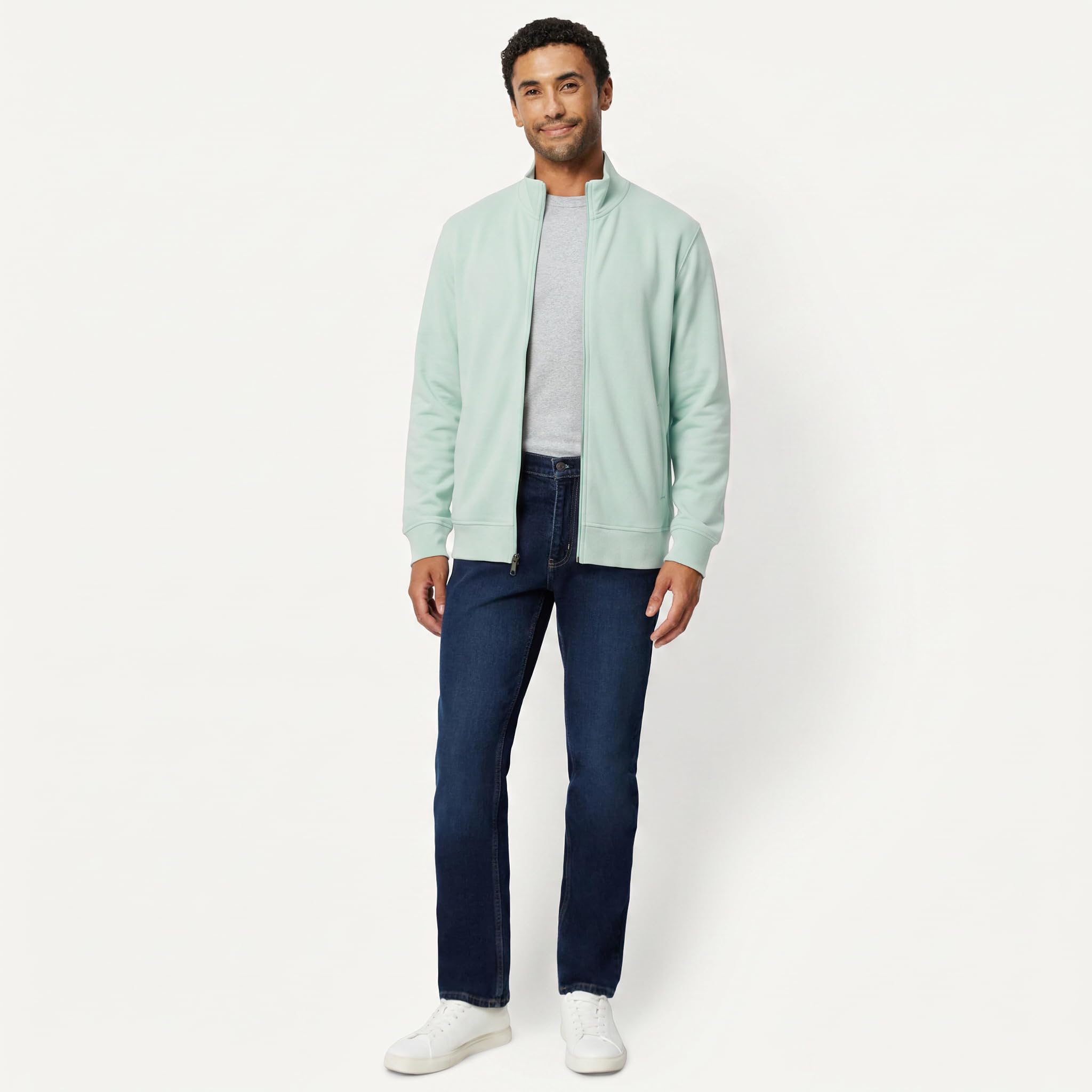 Amazon Essentials - Sudadera ligera de rizo francés con cierre completo para hombre, color verde menta, talla CH