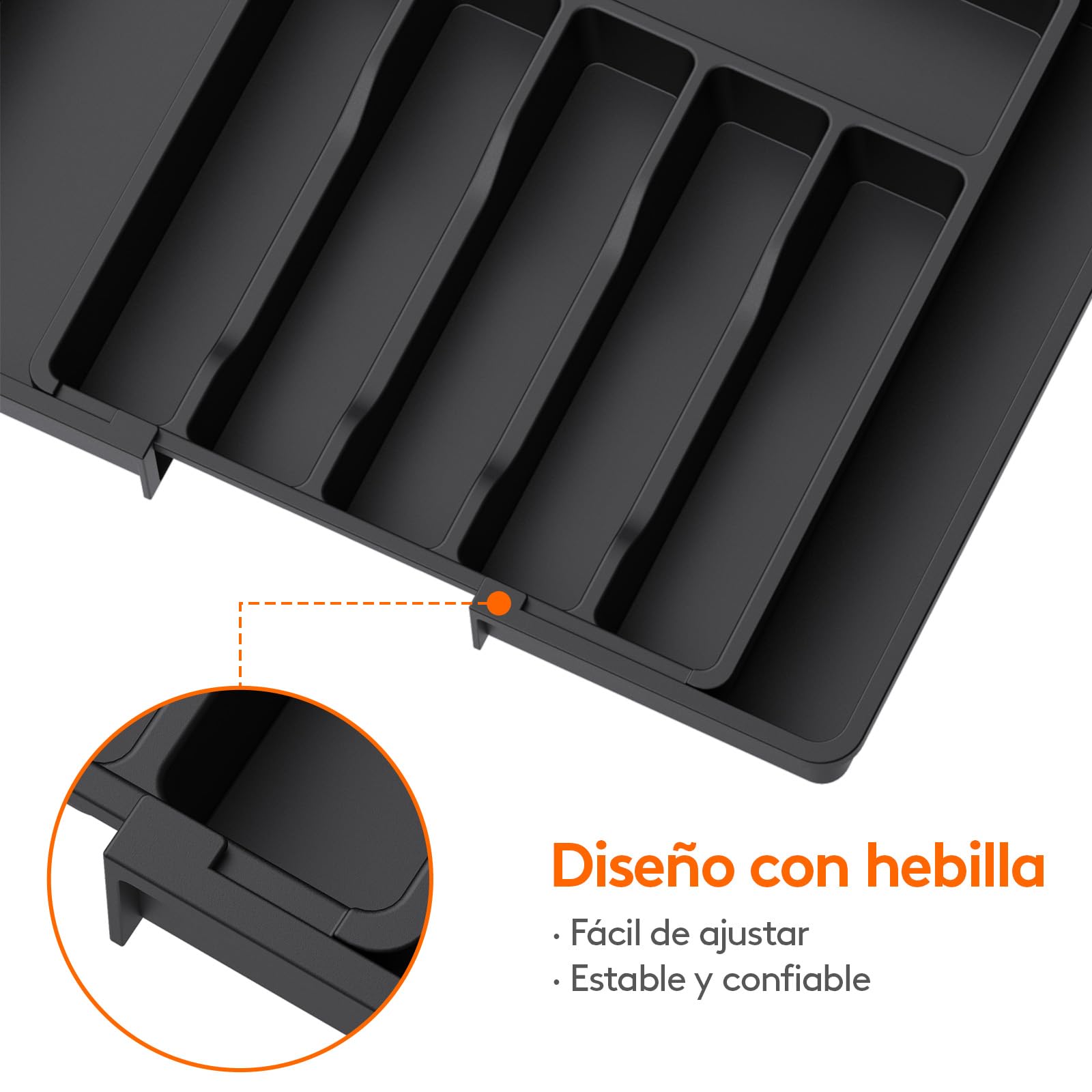 Lifewit Organizador de Cubiertos, Bandeja para Cubiertos Extensible, Cubertero para Cajón para Menaje, Organizador de Cubertería Ajustable y Compacto para Cucharas Tenedores Cuchillos, Grande, Negro