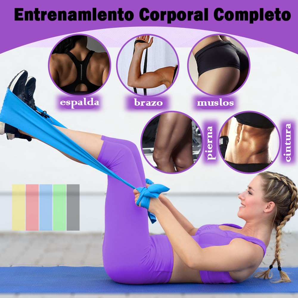 Meajax Bandas de Resistencia 5PCS, Ligas de Resistencia para Ejercicio, Banda Elástica Resistencia para Yoga, Pilates, Bandas Elásticas para Ejercicio, Entrenamiento en Hogar Gimnasio o Exteriores