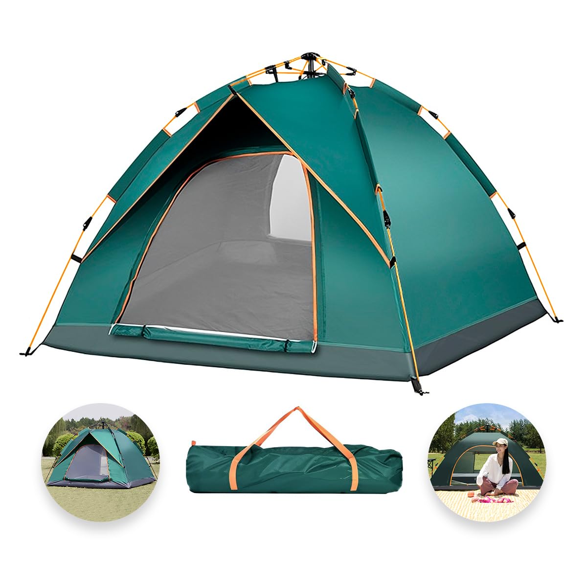 Raganet, Casa de Campaña para 3/4 Personas, Carpa Plegable de 2 Entradas, Tienda de Camping de 180cm X 140cm, Material Impermeable, Armado Sencillo, Bolsa de Almacenamiento