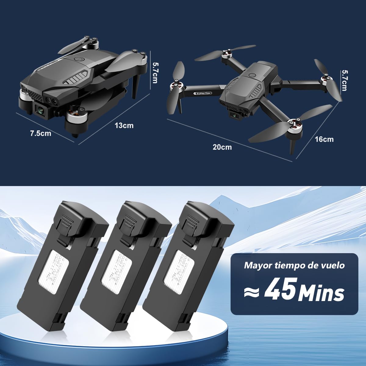 AXNEN Mini Dron Con Cámara 4K,Drones con motor sin escobillas con 3 baterías,Dron FPV portátil plegable,Drone 4K para Principiantes, Adolescentes y Adultos