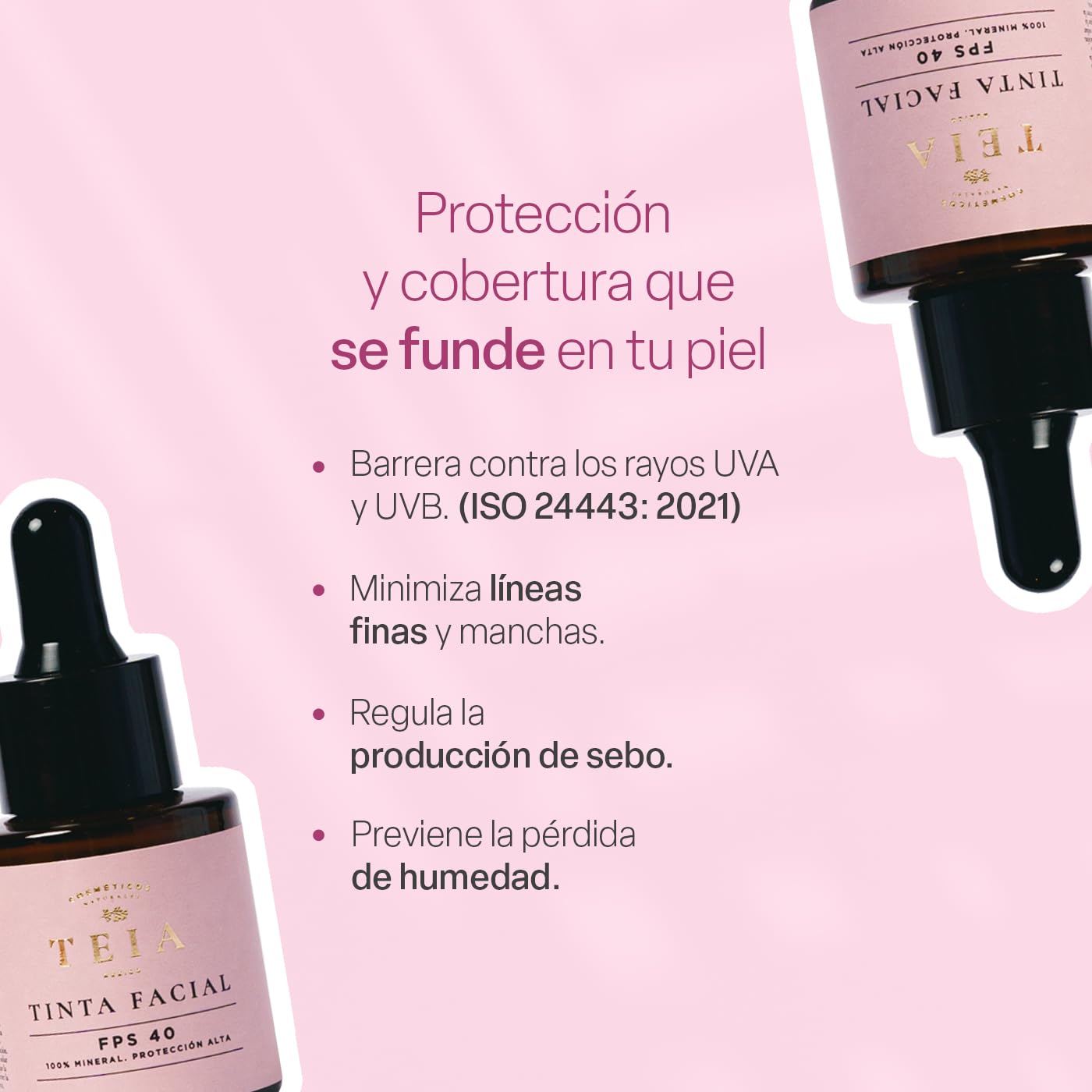 TEIA COSMETICOS Tinta de Maquillaje FPS 40 100% mineral - Escualeno y Vitamina E - Cobertura media 20ml tono MEDIO