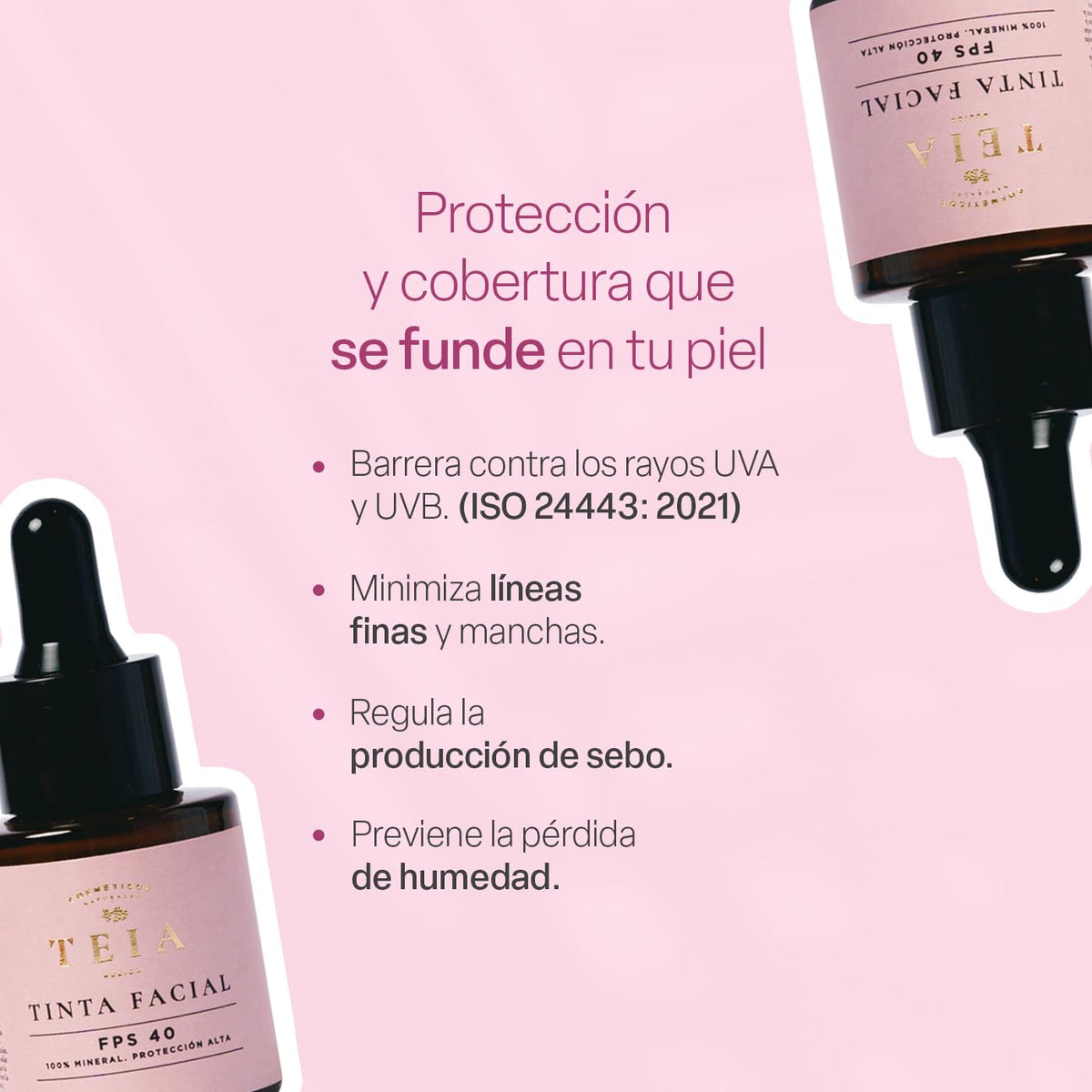 TEIA COSMETICOS Tinta de Maquillaje FPS 40 100% mineral - Escualeno y Vitamina E - Cobertura media 20ml tono MEDIO