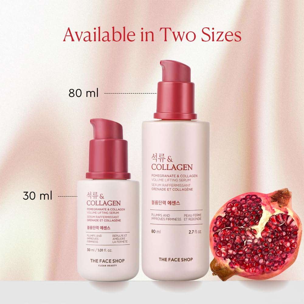 The Face Shop Pomegranate & Collagen - Serúm Facial de Granada y Colágeno, 80 ml - Serum reafirmante con efecto lifting y glow - K-beauty coreano original para máxima elasticidad y firmeza