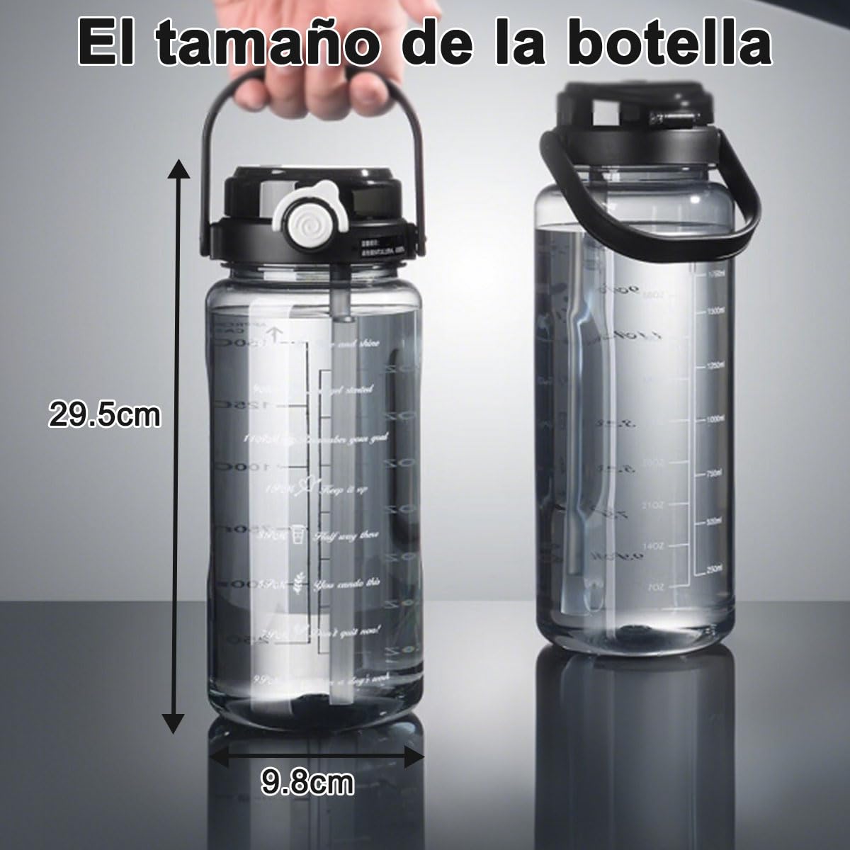 Botella de Agua Deportiva 2L con Pajita Sin BPA Antifugas