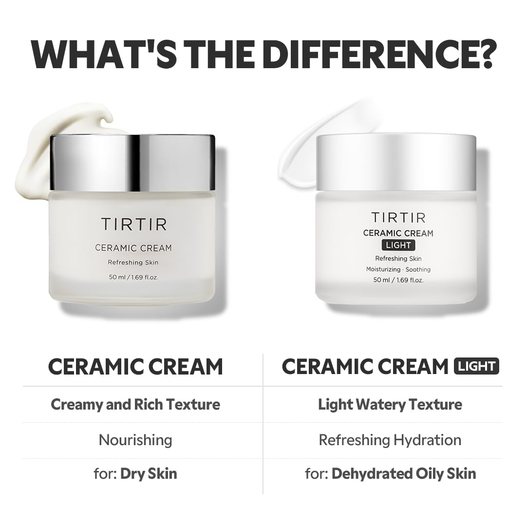 TIRTIR Ceramic Cream Refreshing Skin 50 ml - Crema Hidratante Facial coreana con Manteca de Karité, Acido Poliglutámico y Extractos naturales - Crema facial para piel seca o sensible - Skincare Coreano sin fragancia