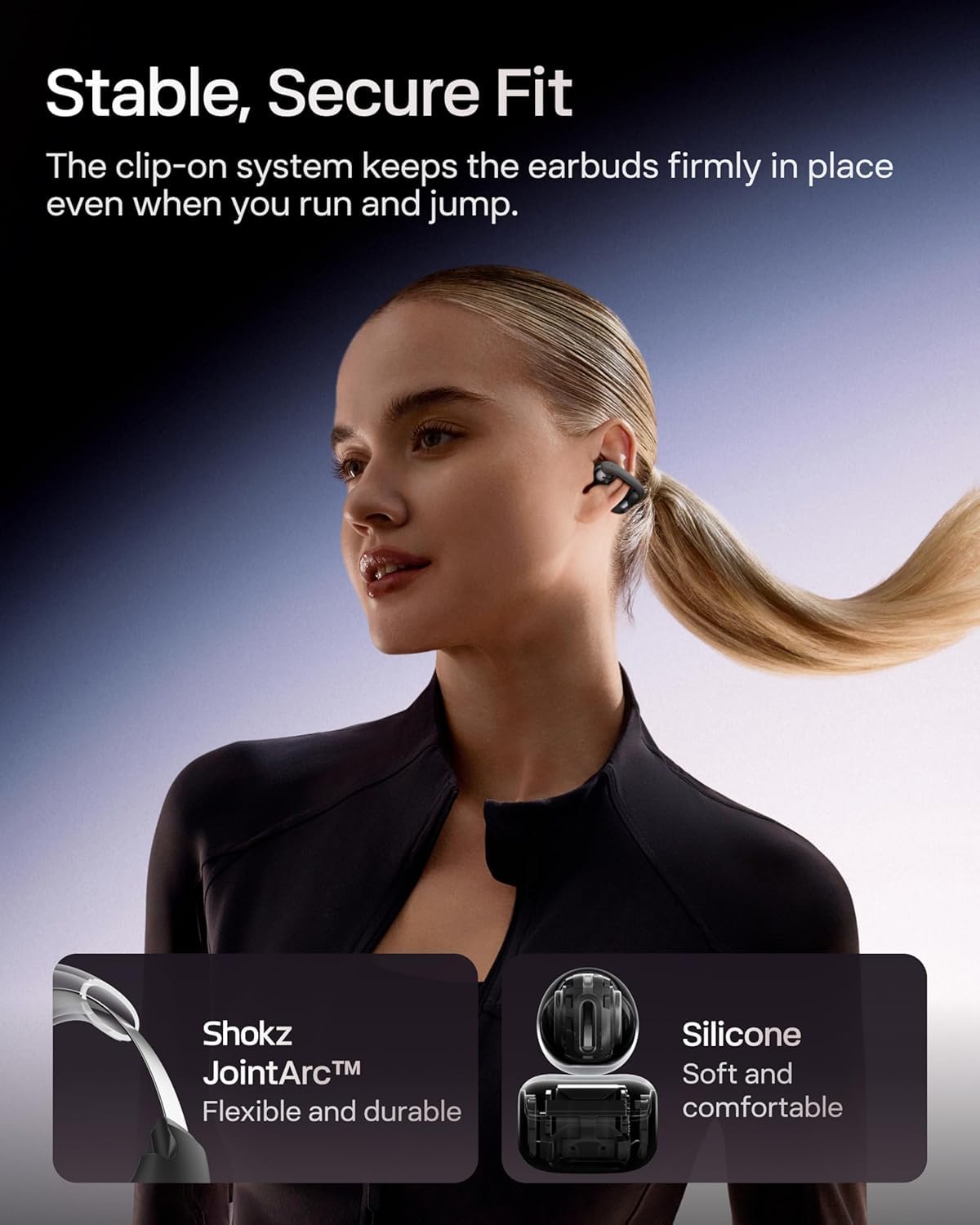 SHOKZ OpenDots ONE Auriculares Inalámbricos Bluetooth 5.4, Audifonos Deportivos Abiertos Clip, Dolby Audio Premium 6,5g, Open Ear, 40H de Batería, 4 Mics. Cancelación Ruido, con Paño de Limpieza,Negro