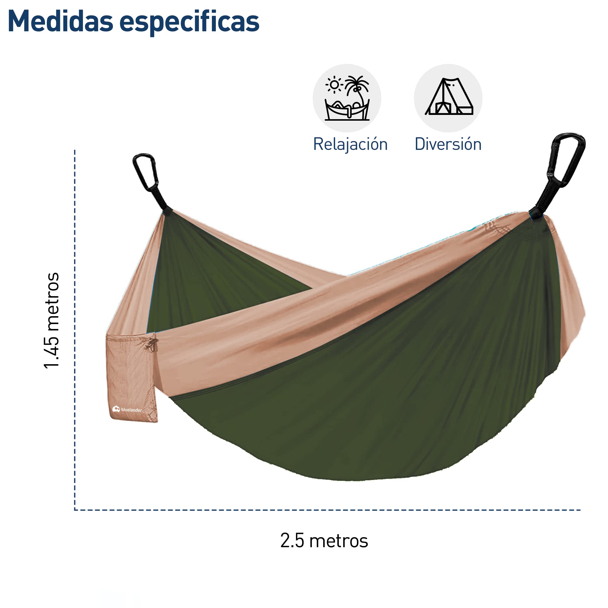 Bluelander Hamaca Portátil para Acampar de Adultos, Hamaca de Camping, Fabricada de Tela Nailon con Correas para Árboles, Excelente para Acampar al Aire Libre en Jardines y Viajes (Café/Verde)