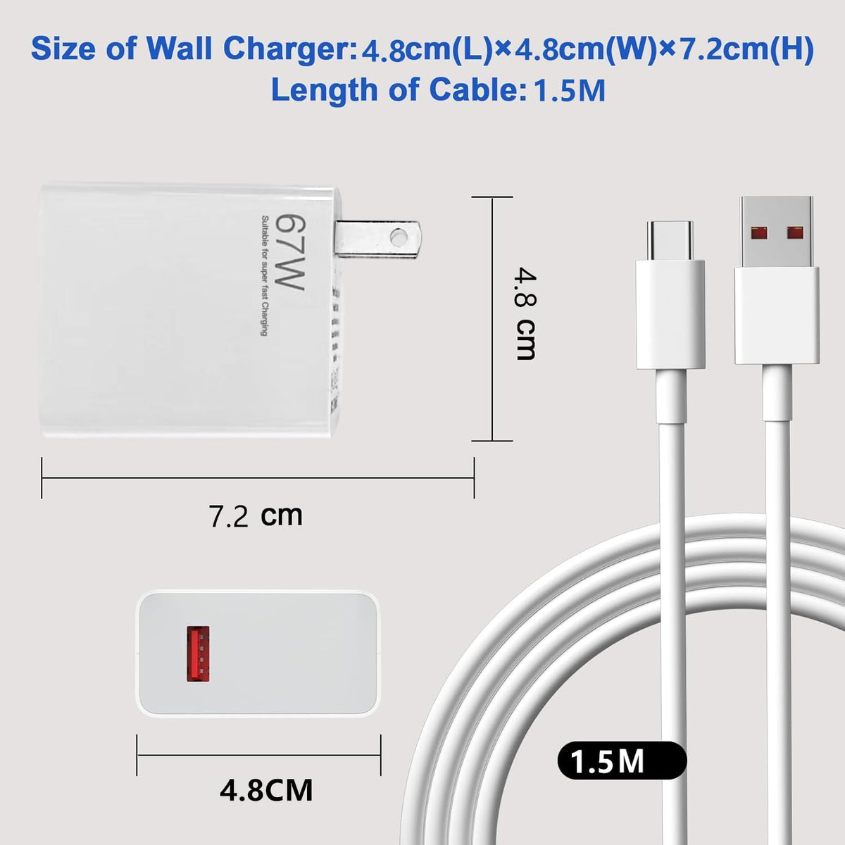 ZSYSKELI 67W Cargador USB C Carga Rapida Compatible para Xiaomi 11T 12 13T 14, Redmi Note 13 12 Pro,Cargador Ultra Rapido Turbo Adaptador y Cable USB a USB C 1.5M para Xiaomi Poco X6 X5 Pro F4 X4