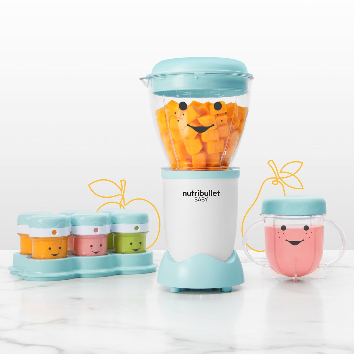 NutriBullet NBY-50100 - Sistema completo para hacer alimentos, 32 onzas, blanco, azul, transparente