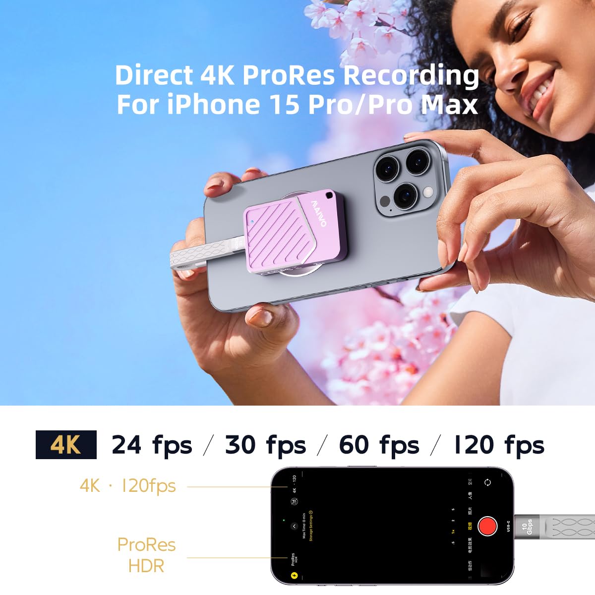 MAIWO 1TB SSD portátil magnético 2050MB/s USB C 3.2 GEN2x2, unidad externa de estado sólido para iPhone 15/16/17/Macbook/Mac mini/iPad/Android/Windows, aluminio, compatible con grabación de video 4K