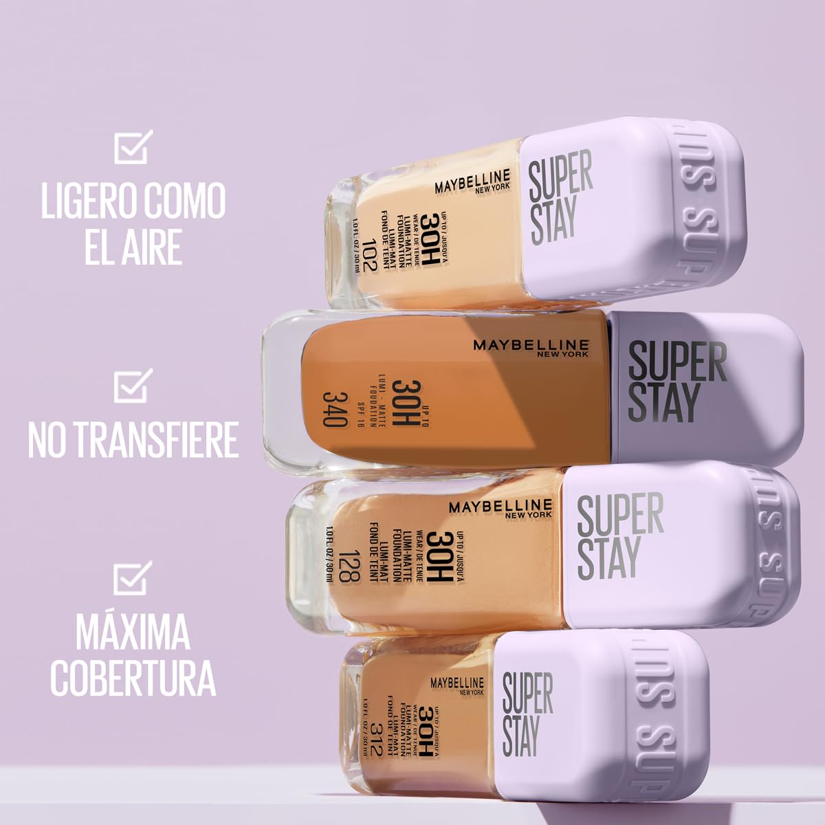 Maybelline Super Stay Lumi Matte Base de Maquillaje Líquida, Alta Cobertura con Acabado Mate Luminoso, Tecnología Lightwear 30H de Duración, Tono 120, 30 ml