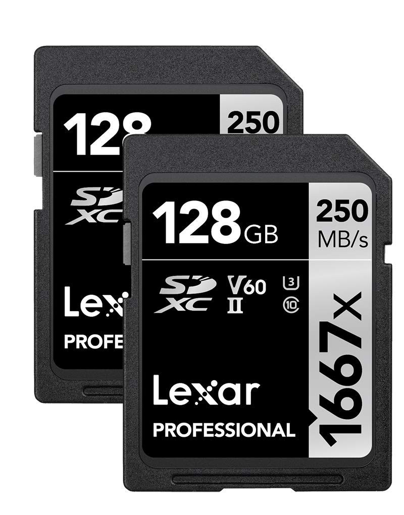 Lexar Tarjetas SDXC UHS-II Profesionales de 1667 x 128 GB (Paquete de 2) Lectura, hasta 250 MB/s para fotógrafos Profesionales, videógrafos, entusiastas (LSD128CBNA16672)