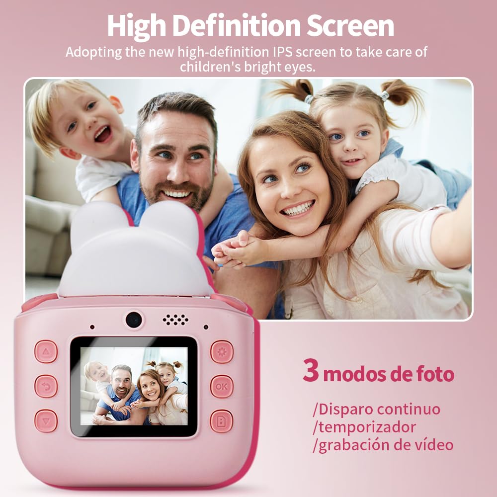 Vantisan Cámara para niños con Impresión Instantánea de 48 MP y 1080P, Camara Instanea con tarjeta SD de 32 GB, Papel de impresión, Cámara digital de selfies y video, regalos para niños de 3 a 12 años