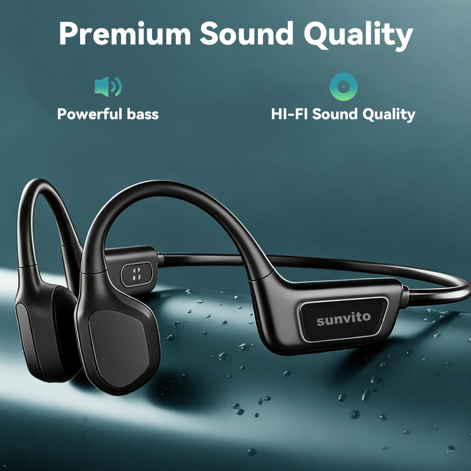 sunvito Audífonos de Conducción Ósea para Natación, Bluetooth 5.4, Oreja Abierta con MP3 de 8GB, IPX8 Impermeables para Piscina y Entrenamiento, Negro