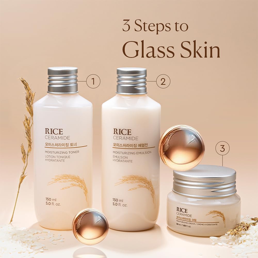 The Face Shop Rice & Ceramide - Emulsión Facial Hidratante de Arroz y Ceramidas, 150 ml - Loción ligera nutritiva para suavizar y proteger la barrera de la piel - Cuidado facial coreano
