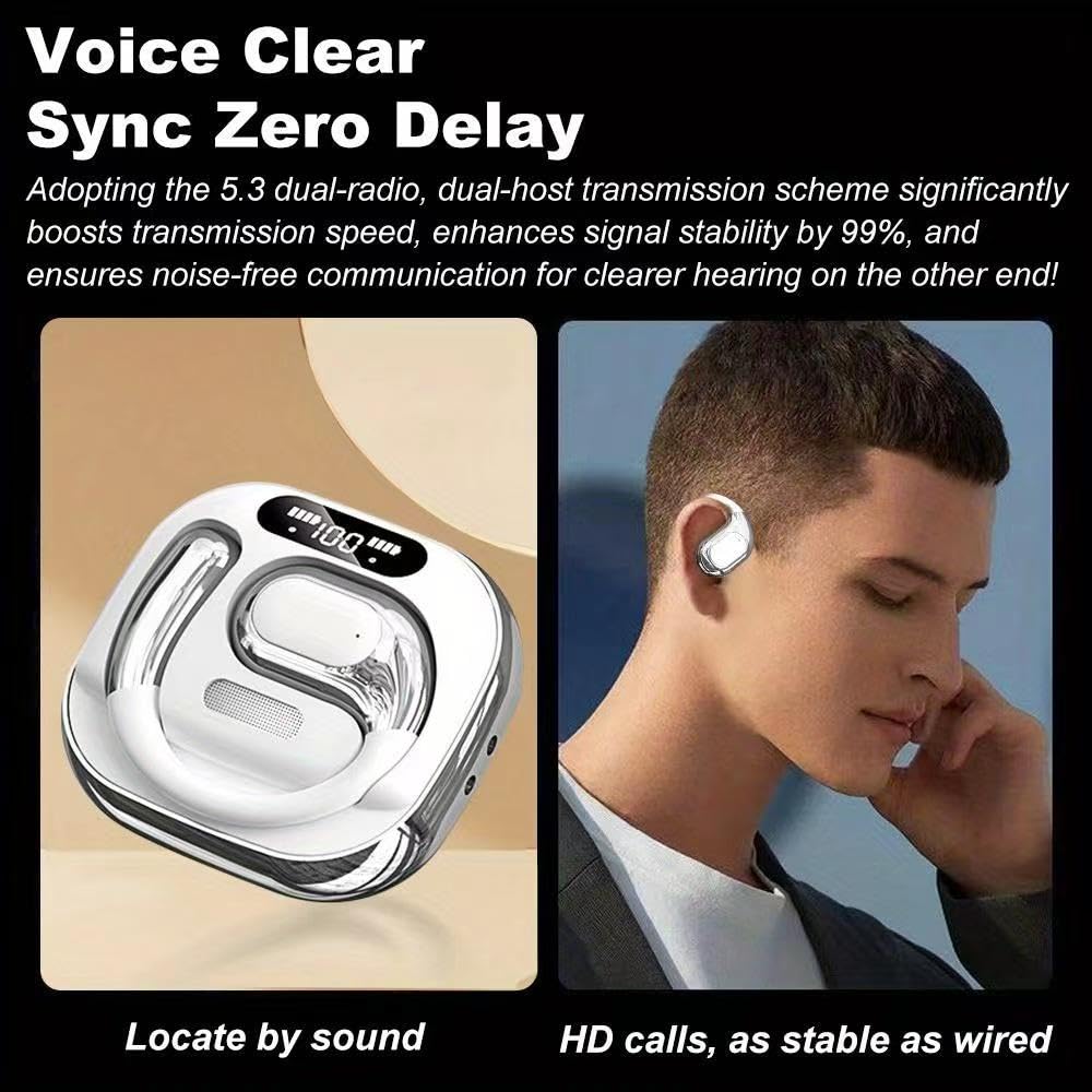 Audífonos Inalámbricos Bluetooth 5.4 Open Ear, Auriculares Traducción 144 Idiomas, Sin Dolor de Oído, Llamadas HD Cero Retardo, Pantalla LED, Sonido HiFi 360°, para Deporte Ejercicio