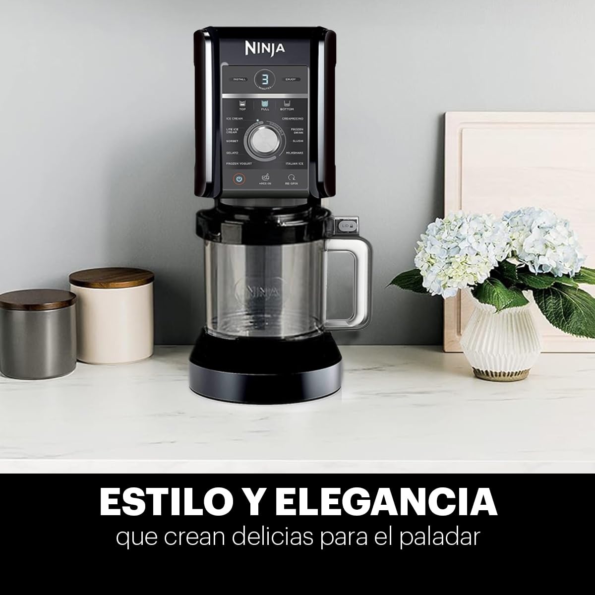 NINJA Maquina Para Hacer Helados Heladera Sorbetes Batidos Malteadas Bebidas Congeladas Y Más Ideal Para El Calor Niños Ice Cream Maker 11 Funciones CN501CO (Reacondicionado) (Negro)