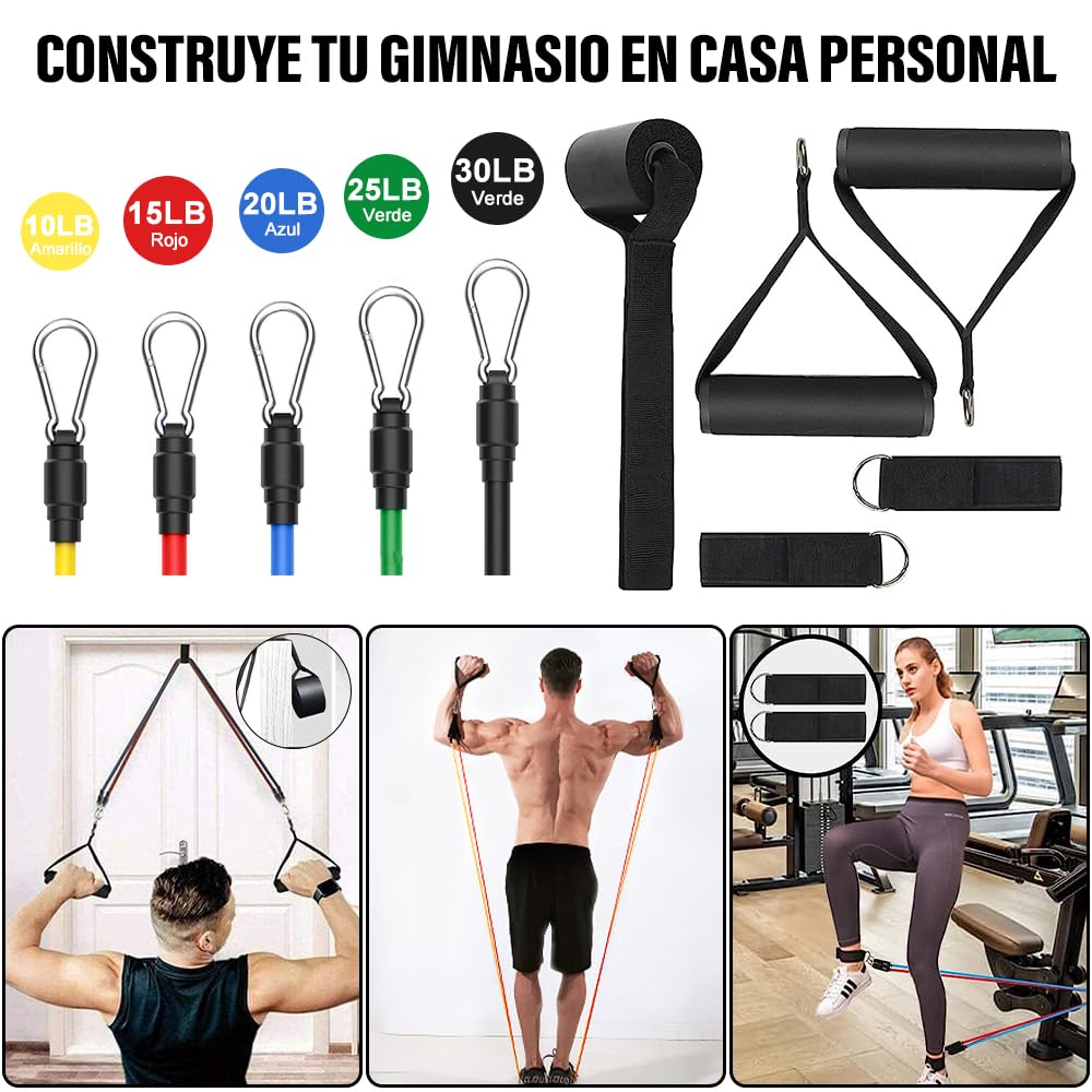 Ligas de Resistencia para Ejercicio 100LBS, EASYTAO 17PCS Bandas de Resistencia, Correas de Yoga Elásticas de Látex, Bolsa de Transporte, Correas para Tobillo y Accesorio de Anclaje para Puerta