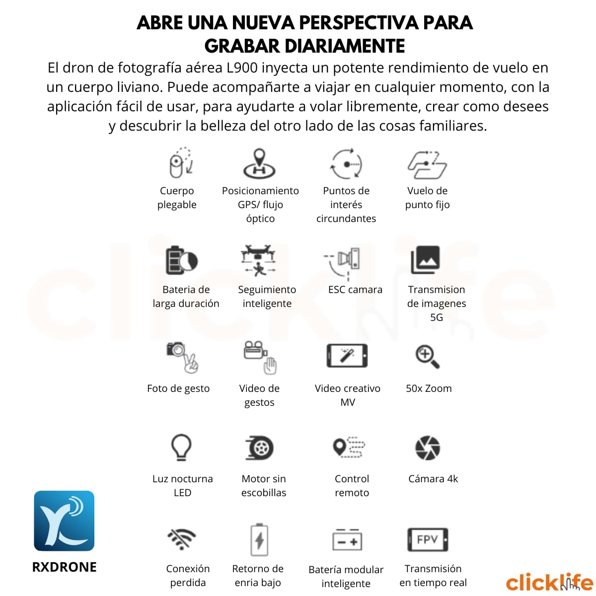 Clicklife - Drone 4k 2 Cámaras Wifi Gps Fpv Control Remoto Profesional