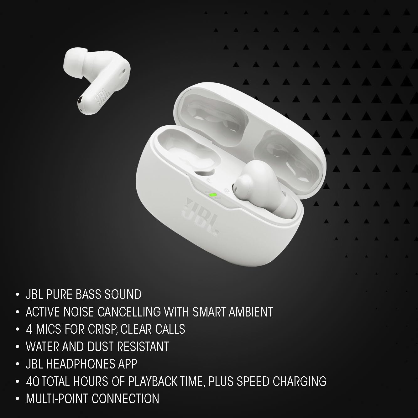JBL Vibe Beam 2, Auriculares Lifestyle, True Wireless Beam, ANC, 2 Micrófonos Beamforming, IP54 - Negro