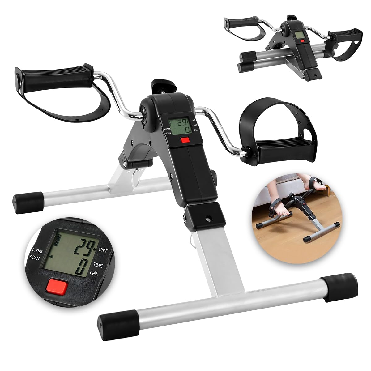 Raganet, Ejercitador de Pedal Fitness, Bicicleta Estática para Entrenamiento de Piernas plegable con Pantalla LED y Resistencia Ajustable, Uso Profesional o del Hogar, Rehabilitación y fortalecimiento