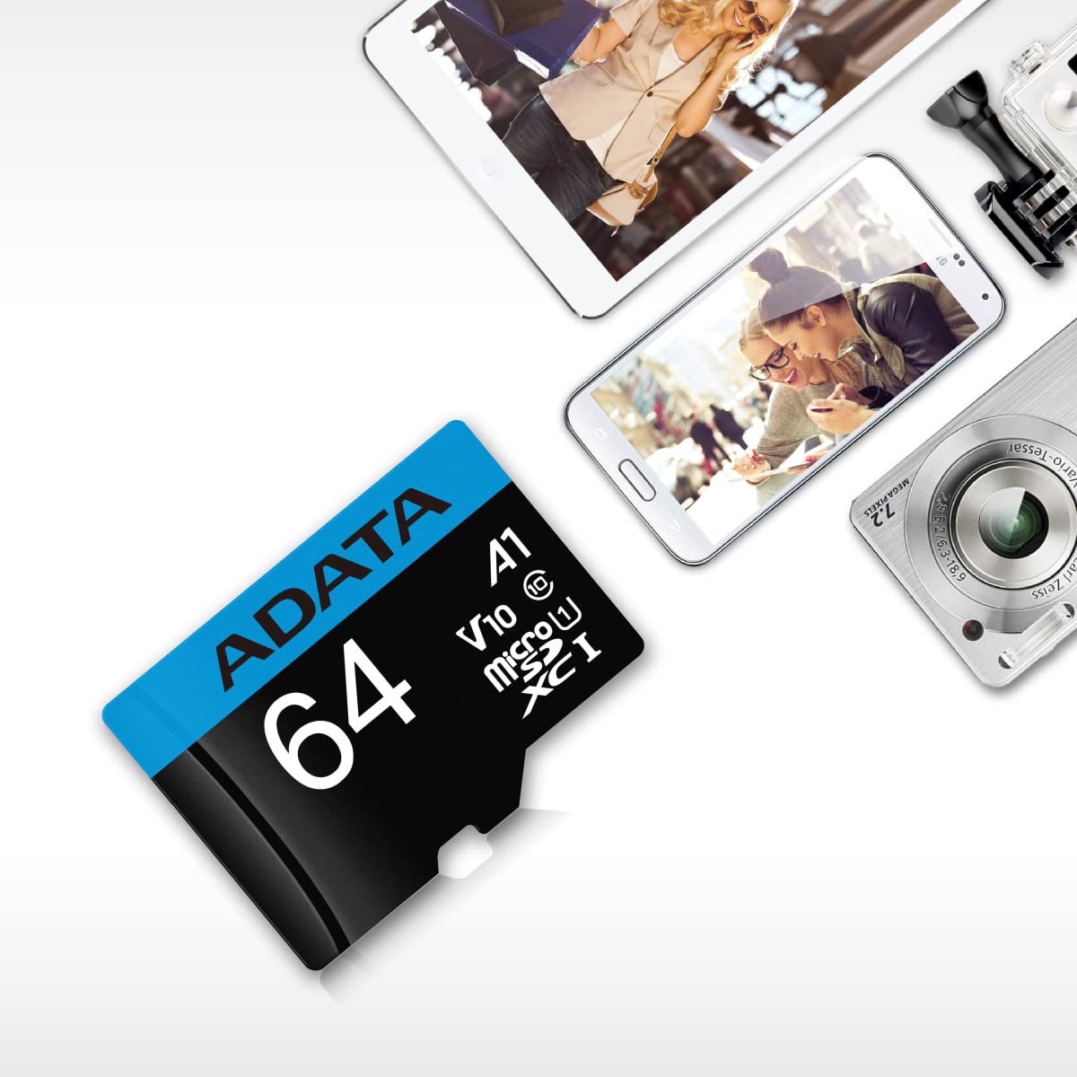 ADATA 64 GB Tarjeta de Memoria Micro SDXC con Adaptador Color Negro con Azul A1 (Clase 10)