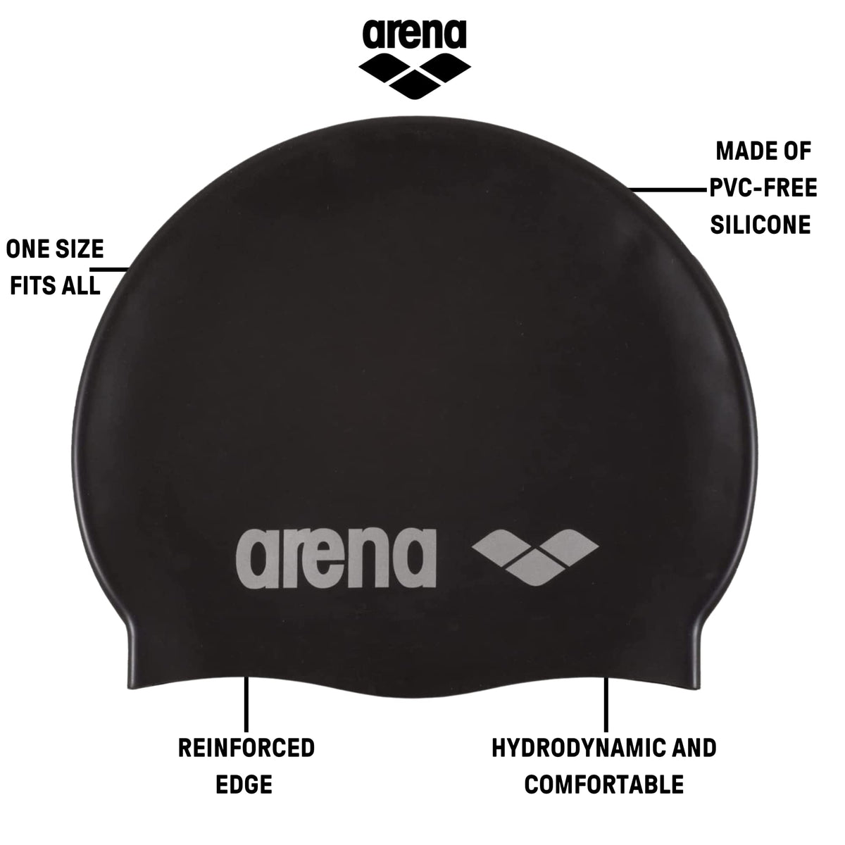 Arena Gorra Natación Classic Silicone única, Negro