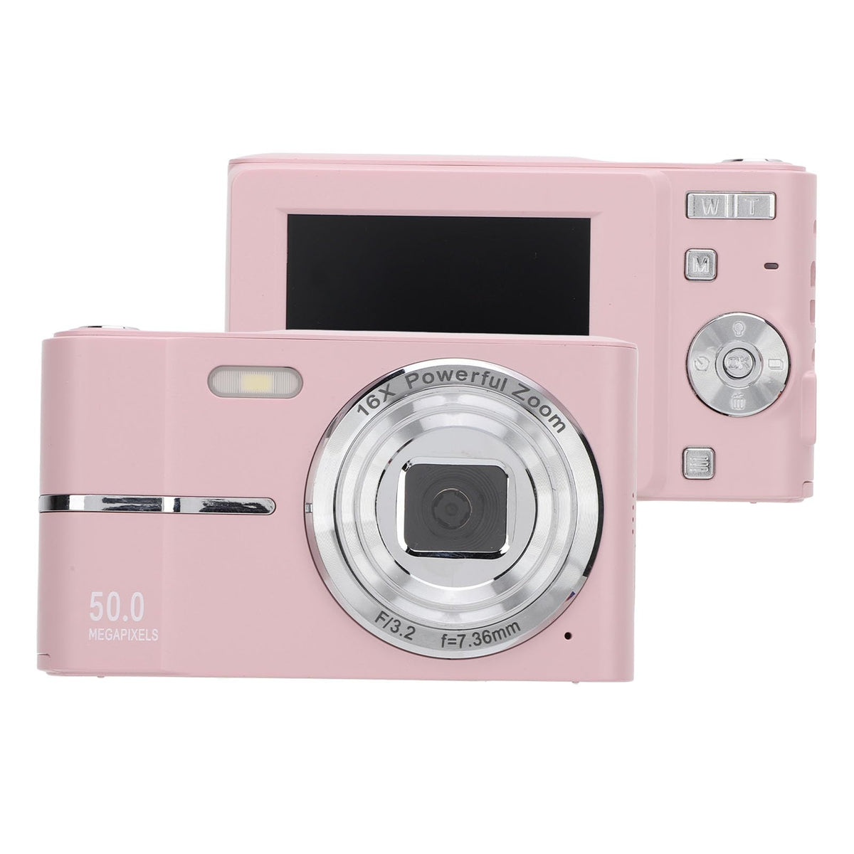 Cámara Digital FHD 1080P, Cámara Digital de Bolsillo 50MP, Zoom 16X, Cámara Compacta con Pantalla HD de 2.4in, Enfoque Automático, Cámara Portátil con Estilo Película. (Rosado)