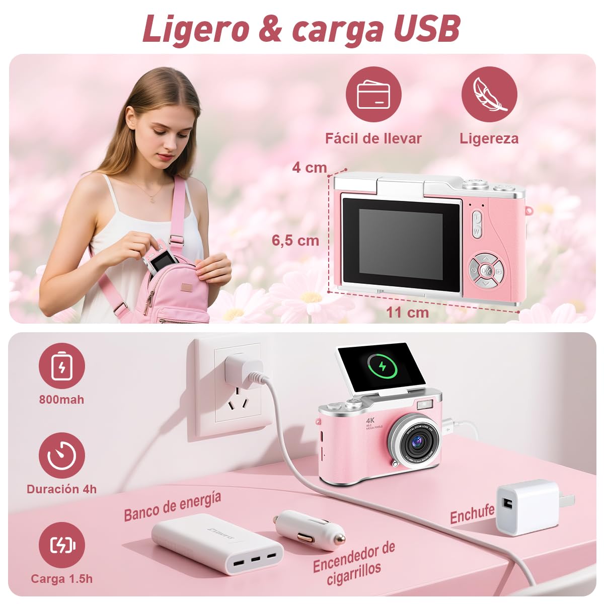 KOZFULE Cámara Digital 4K, Lente De 48 MP, Zoom Óptico de 8X,