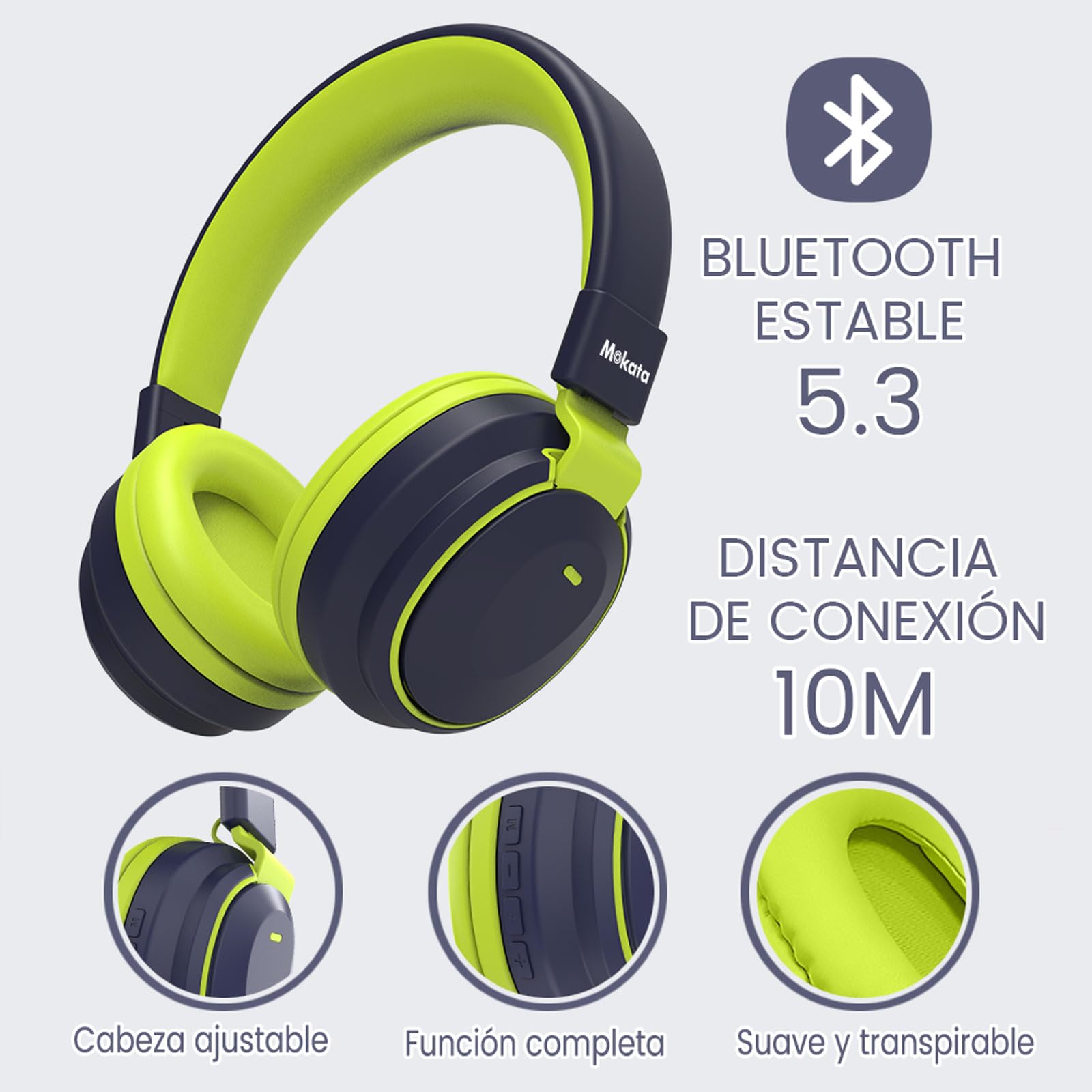 Auriculares para niños, Bluetooth 5.3, inalámbricos, 68 horas, volumen limitado, 85/96 dB, plegables con cable, micrófono auxiliar para iPad, portátil, niño, niña, viajes (Aurora Boreal Mexicana)