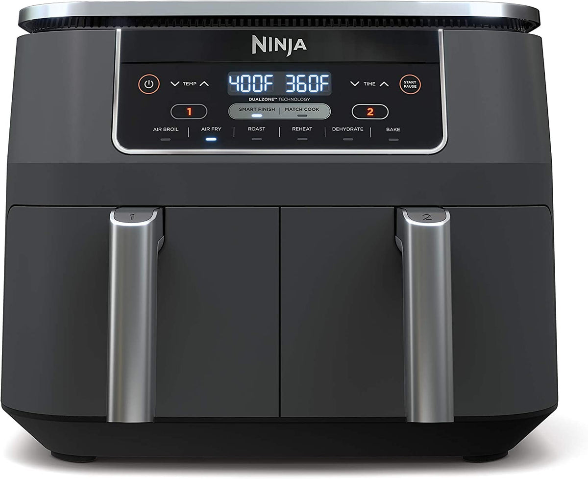 Ninja Freidora de aire DZ201, 6 en 1, 2 cestas con tecnología DualZone, 8 cuartos, acabado inoxidable gris oscuro (Reacondicionado)