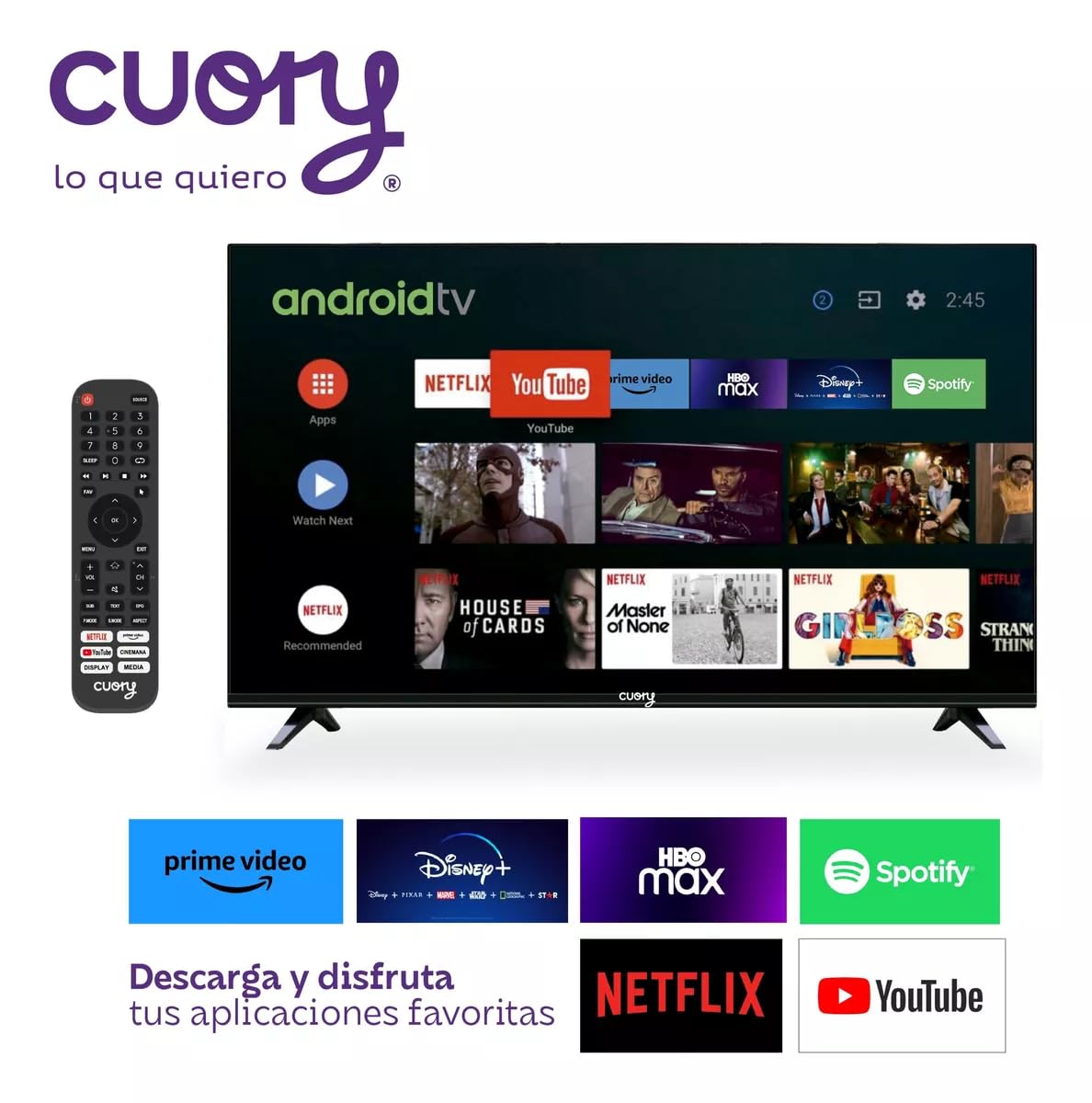 CUORY Smart TV Android Google TV Television Pantalla 32" Pulgadas Dled | Vive en | Full HD FHD | HDMI | Atmos Dolby | Modo de Juego Funciona con Asistente de Google | Bisel Delgado
