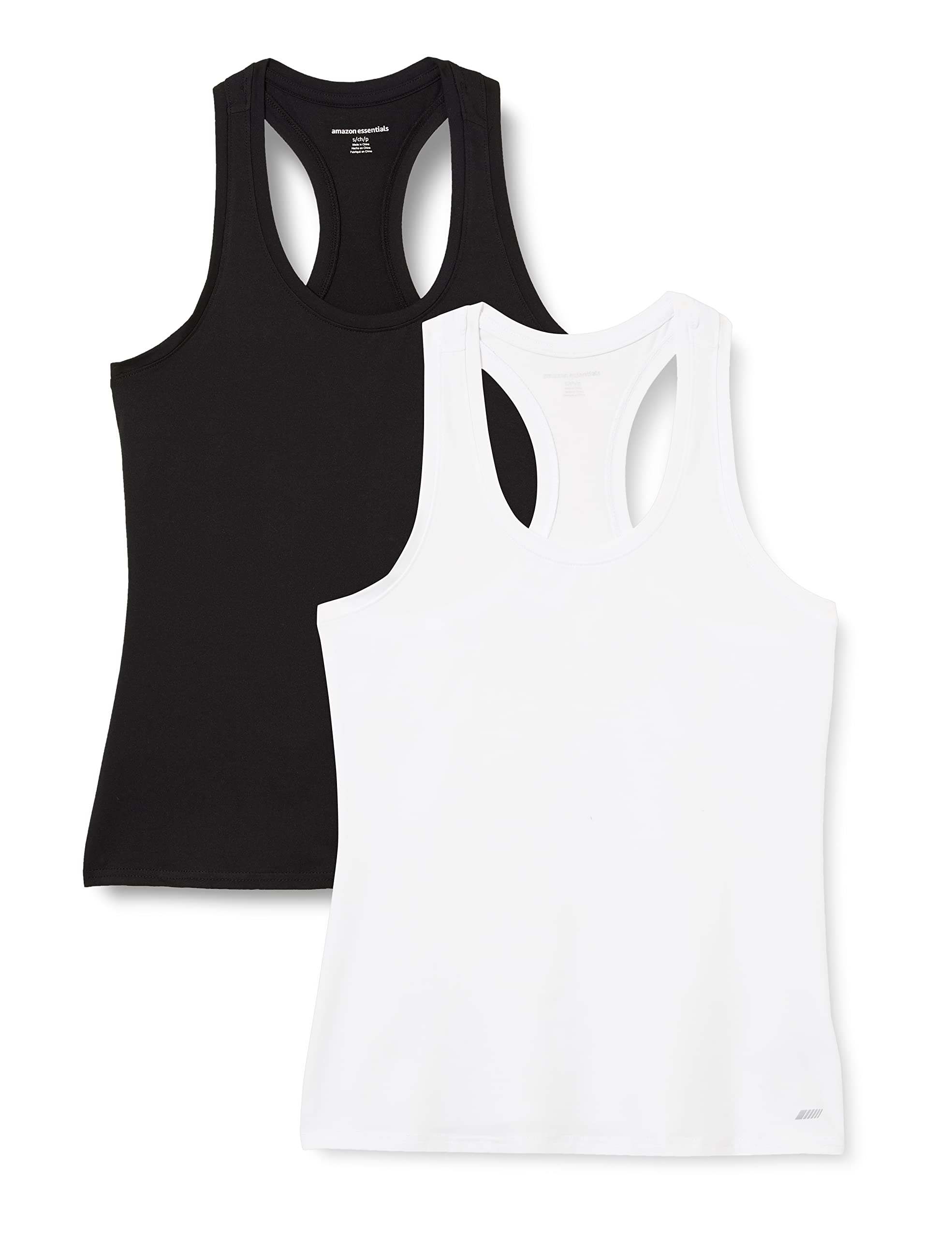 Amazon Essentials Tech - Camiseta sin mangas elástica con espalda cruzada para mujer (disponible en tallas grandes), paquete de 2, negro/blanco, talla G