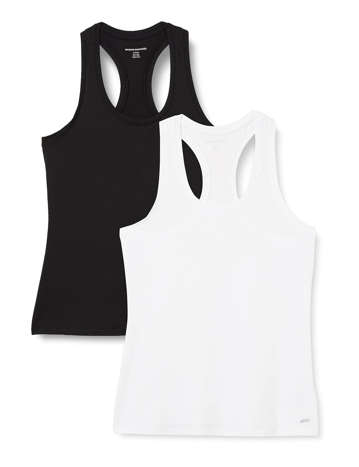 Amazon Essentials Tech - Camiseta sin mangas elástica con espalda cruzada para mujer (disponible en tallas grandes), paquete de 2, negro/blanco, talla G