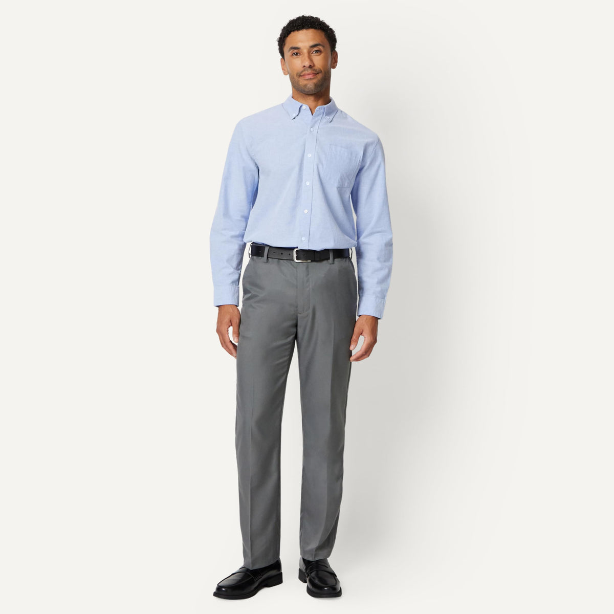 Amazon Essentials - Camisa Oxford de manga larga con bolsillo sólido para hombre, ajuste regular, color azul, talla G