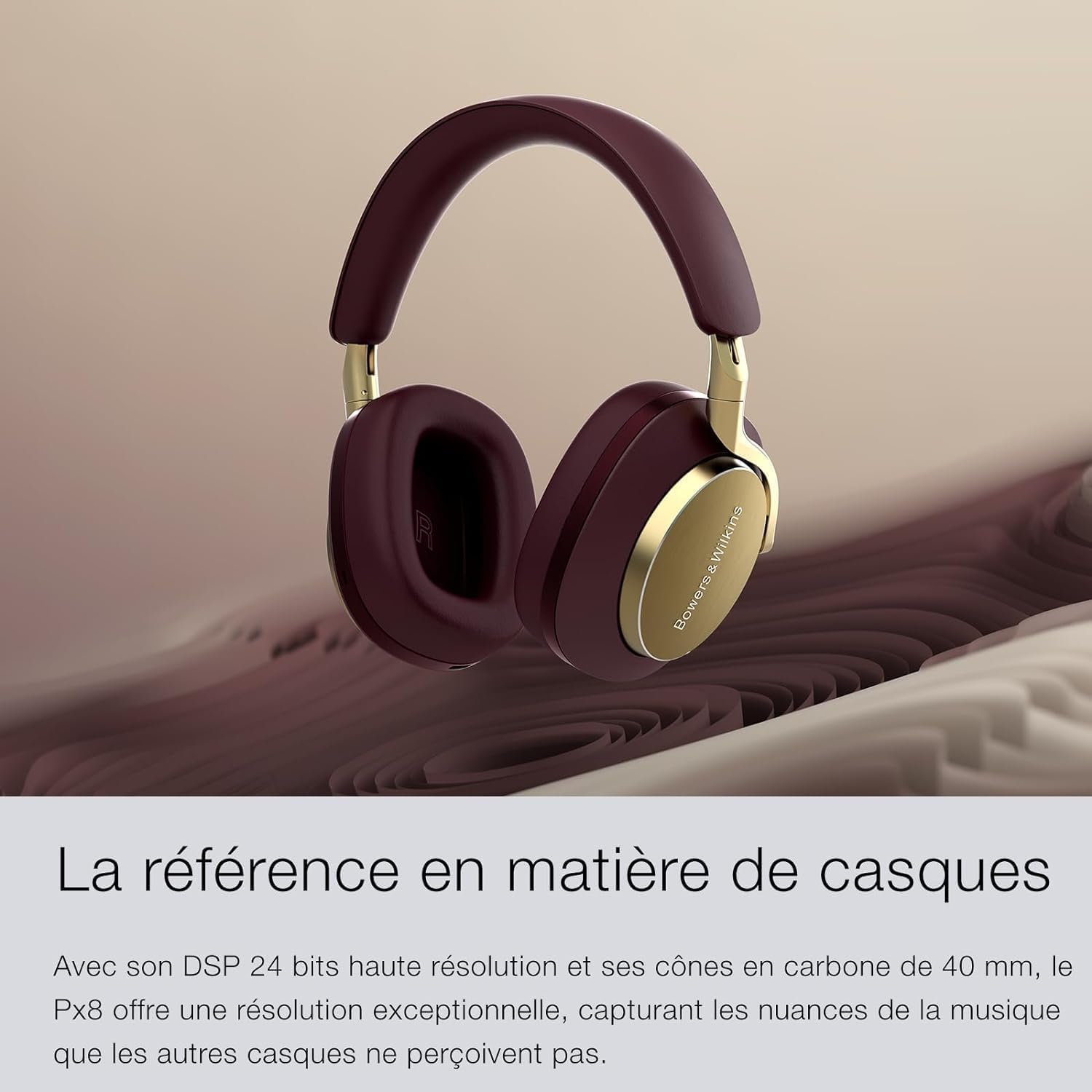 Bowers & Wilkins Px8 Audífonos inalámbricos circumaurales, cancelación Activa Avanzada de Ruido, Materiales de Lujo, duración de batería de 30 Horas, Carga rápida de 15 Minutos, Color Vino Tinto