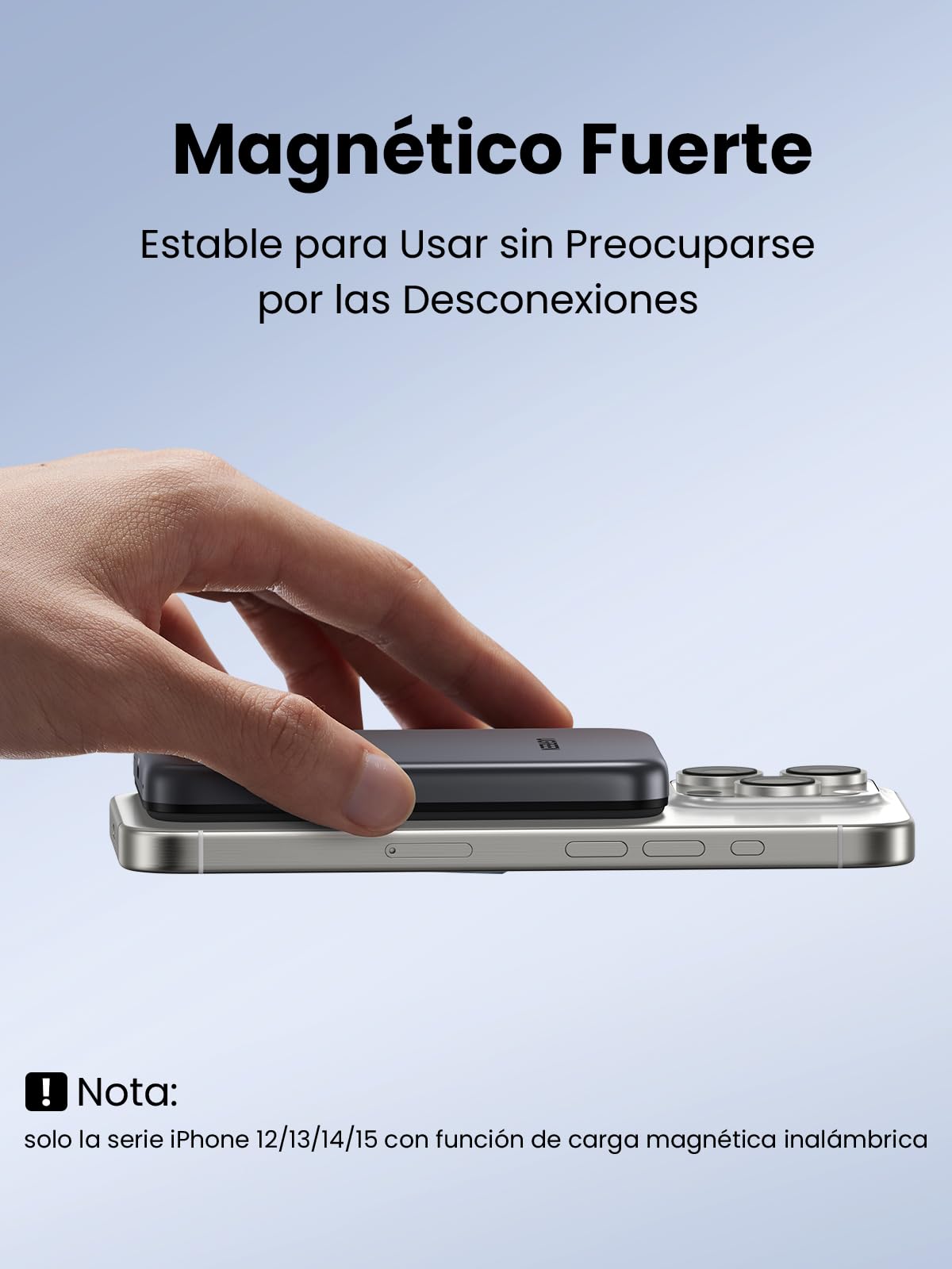 UGREEN 5000mAh Power Bank Inalámbrico 15W, USB C Cargador Portátil Magnético Carga Rápida, Powerbank Batería Externa Compatible con iPhone 16/15/14 Series, Galaxy, Xiaomi, iPad, Negro