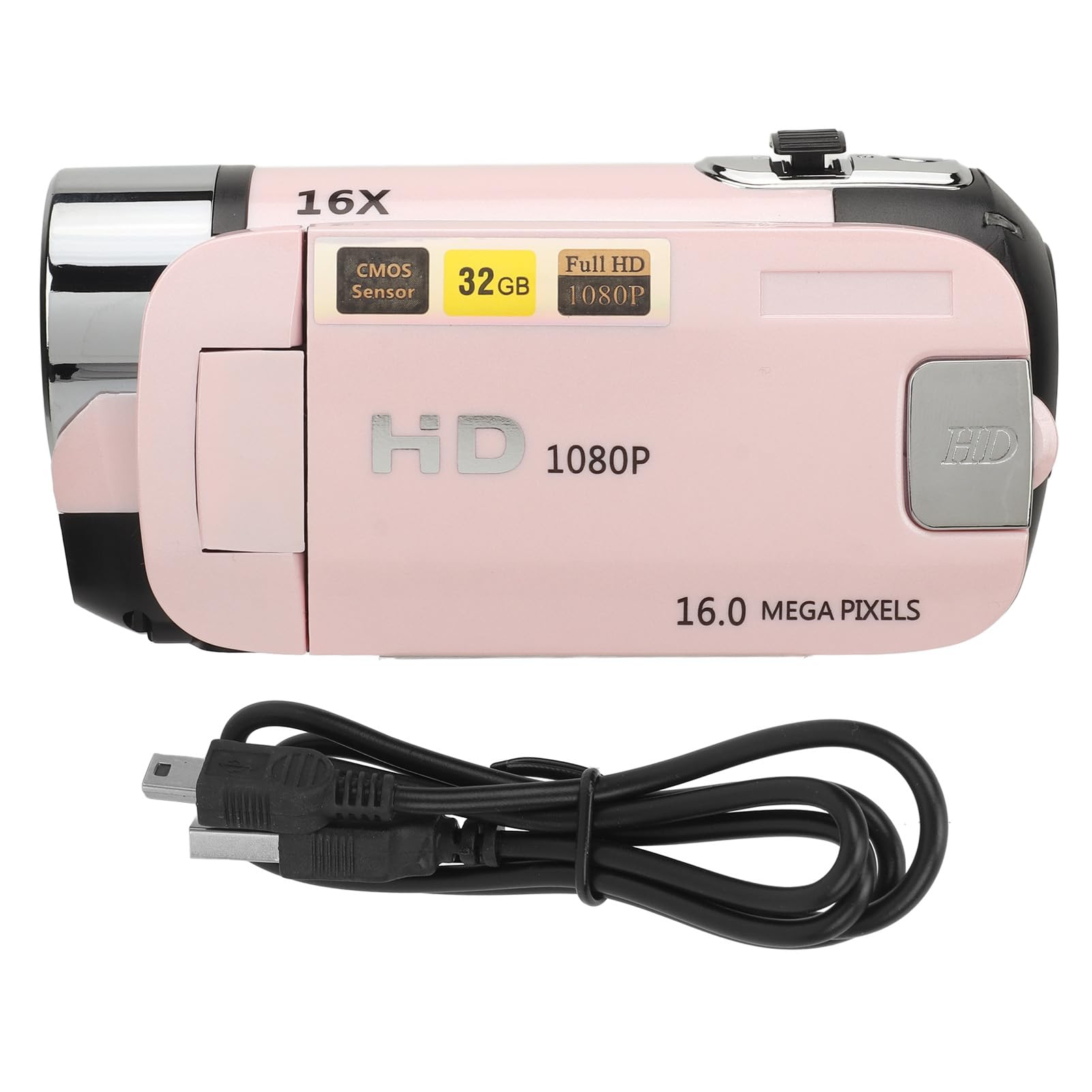 Yunir Cámara Digital, Cámara USB FHD 1080P 16MP con Pantalla Giratoria de 2,4 Pulgadas, Zoom 16X, Luz de Relleno, Antivibración, Grabadora de Vídeo Portátil para Niños y Niñas (Pink)