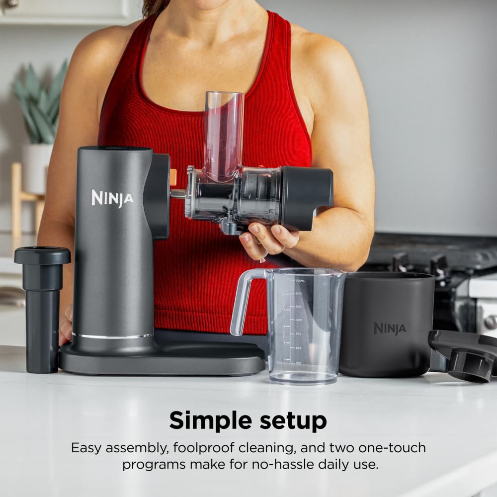 Ninja, Extractor de Jugos Prensado en Frio, Tecnologia Neverclog y Antigoteo, 2 Filtros, 2 Programas, Jarra y Contenedor de Pulpa (Reacondicionado)