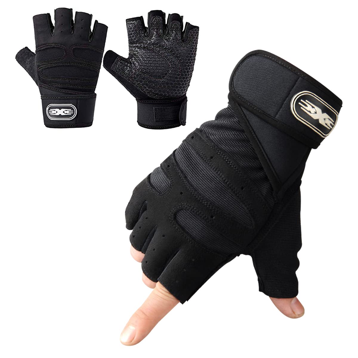 DQST Guantes para Gym, Guantes Deportivos para Gimnasio, Guantes Antideslizante y Transpirable, Guentes Diseño con Protección de Muñecas para Hombre y Mujer para Correr, Montar Bicicleta (Negro, M)