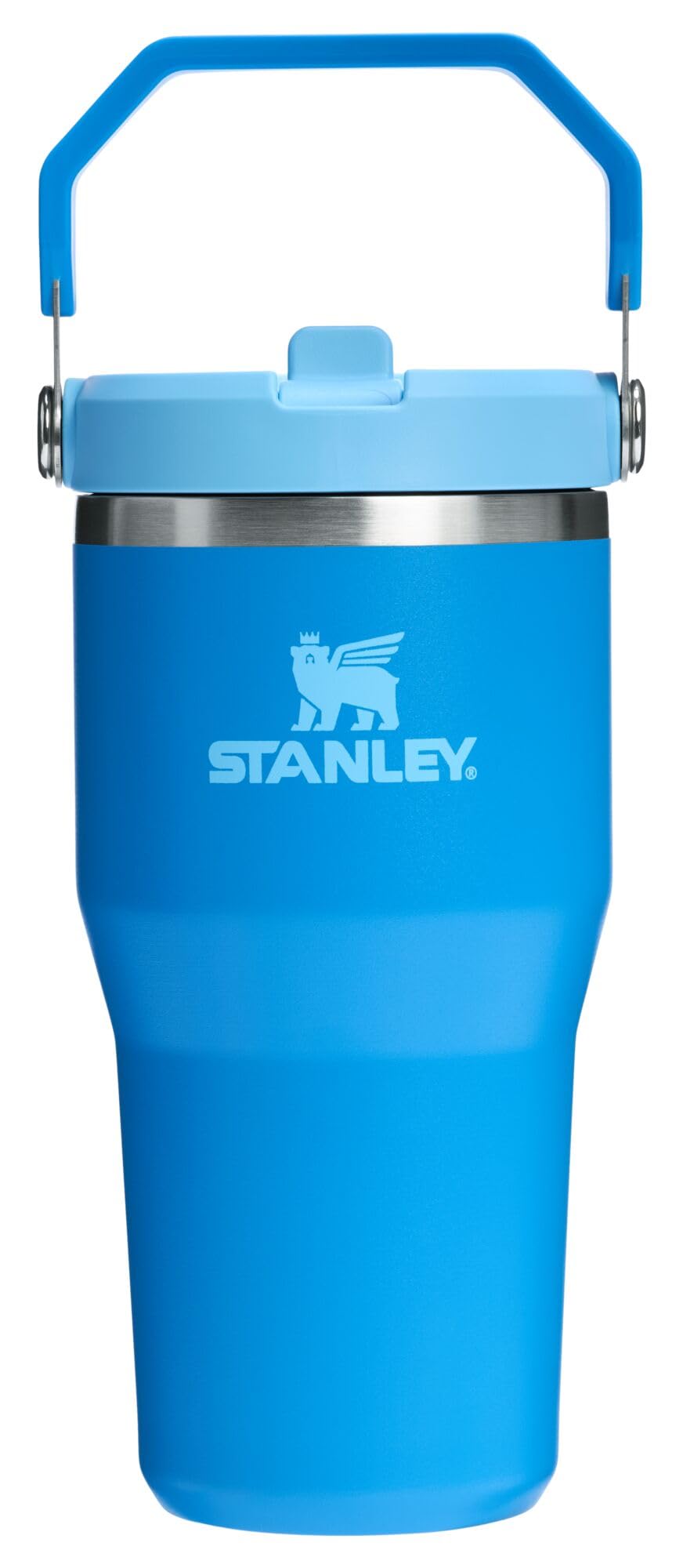 STANLEY IceFlow 2.0 - Vaso con popote abatible con asa, 20 onzas, tapa giratoria y pajita abatible, botella de agua resistente a fugas, acero inoxidable aislado, sin BPA, azul