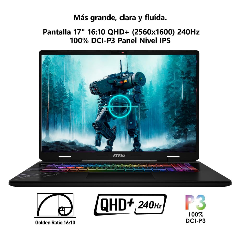 MSI Laptop Gaming Crosshair 17" NVIDIA GeForce RTX5060 Ryzen 9 16GB RAM 1TB SSD/Teclado en español/2 años de garantía/Incluye Mochila